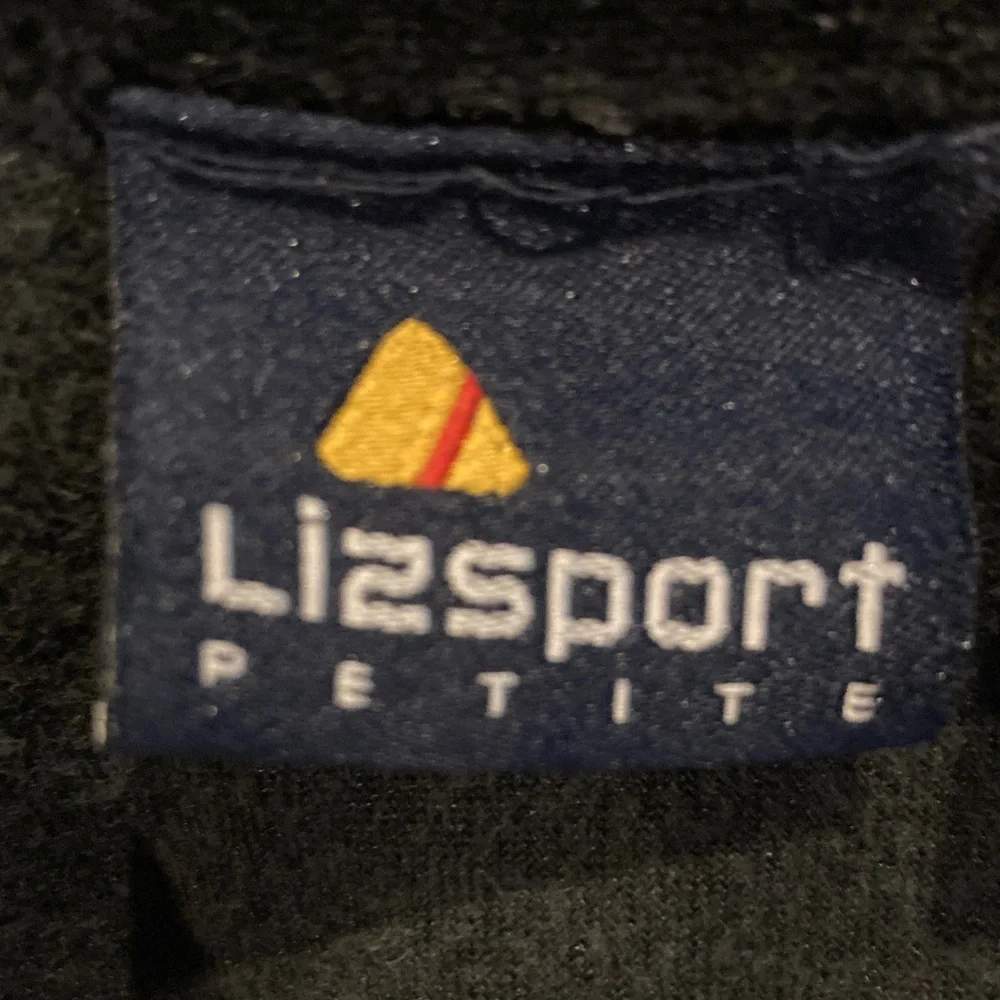 Liz Sports petite small cute unique black with  striped velvet zip up jacket GUC